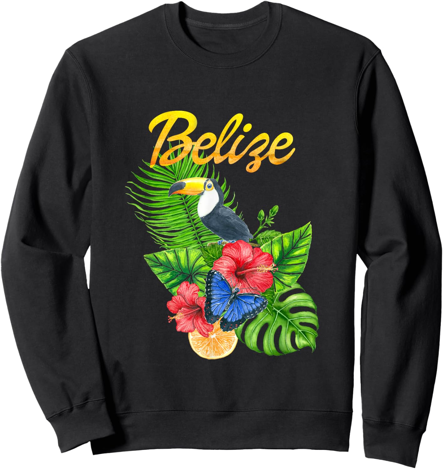 Toucan Bird Tropical Flowers Belize Travel Souvenir Sweatshirt - Sweatshirt | Black