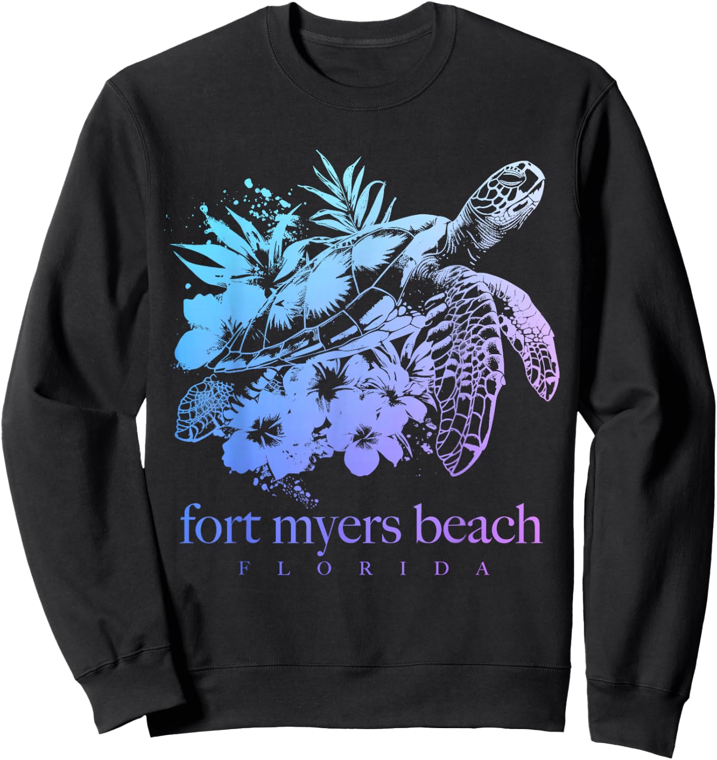 Fort Myers Beach Florida Turtle Flowers Surfer Souvenir Sweatshirt - Sweatshirt | Black