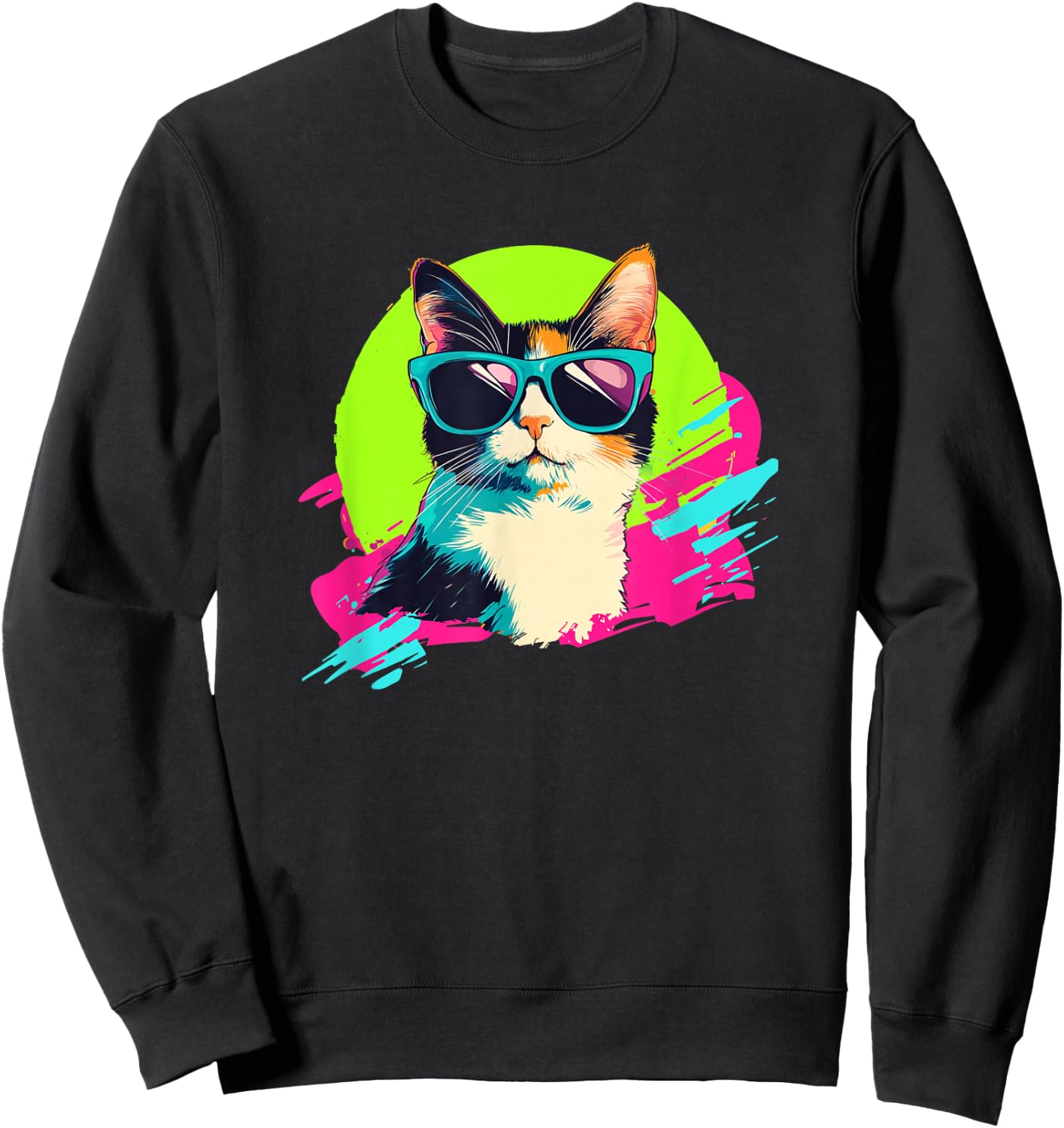 Kid Kitty Retro Vintage 80s 90s Calico Cat Lover Sweatshirt - Sweatshirt | Black