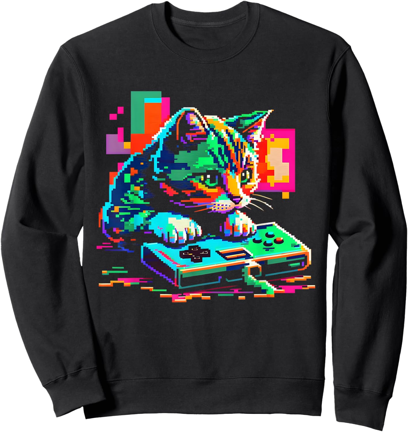 Cat Gaming 8-bit Gaming Cat Pixel Art Gamer Kitten Women Girls Kids Sweatshirt - Sweatshirt | Black
