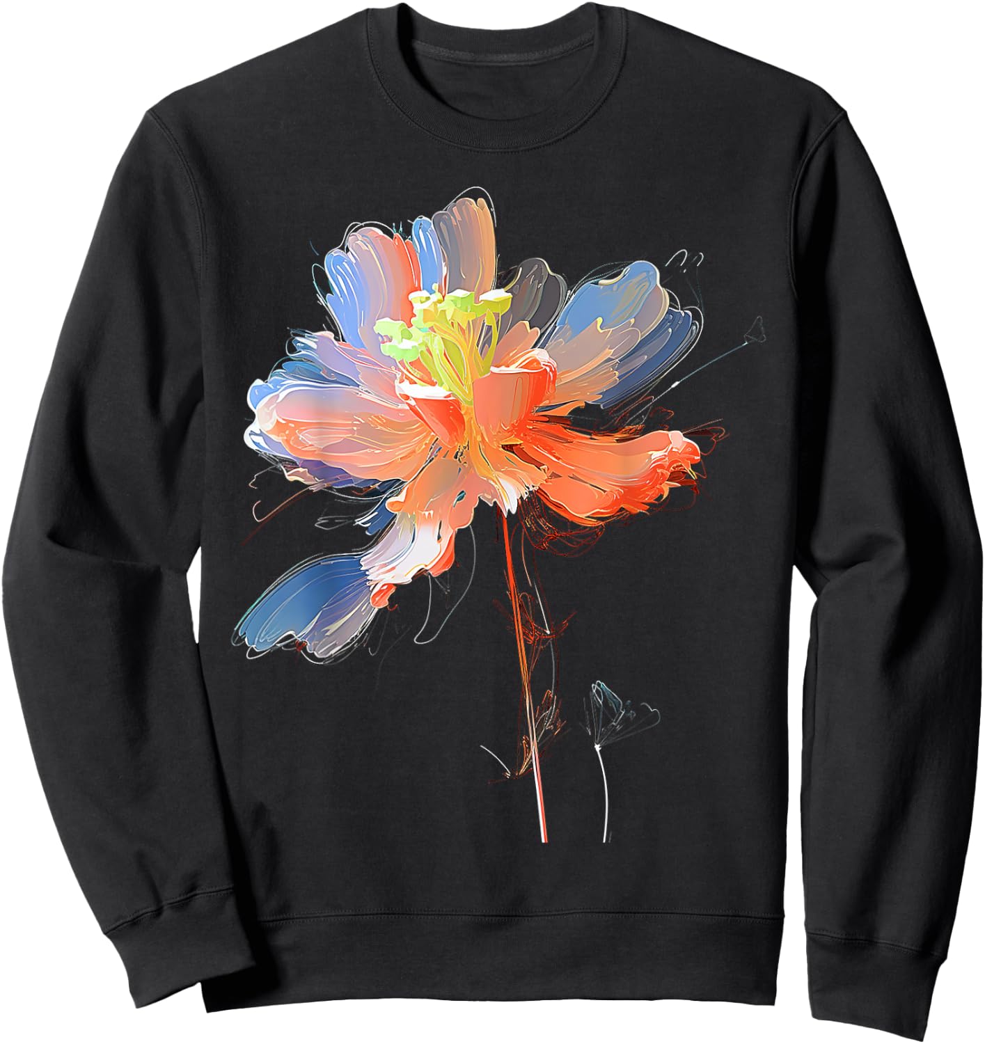 Flower Painting Graphic Artwork Art Flower Sweatshirt - Sweatshirt | Black