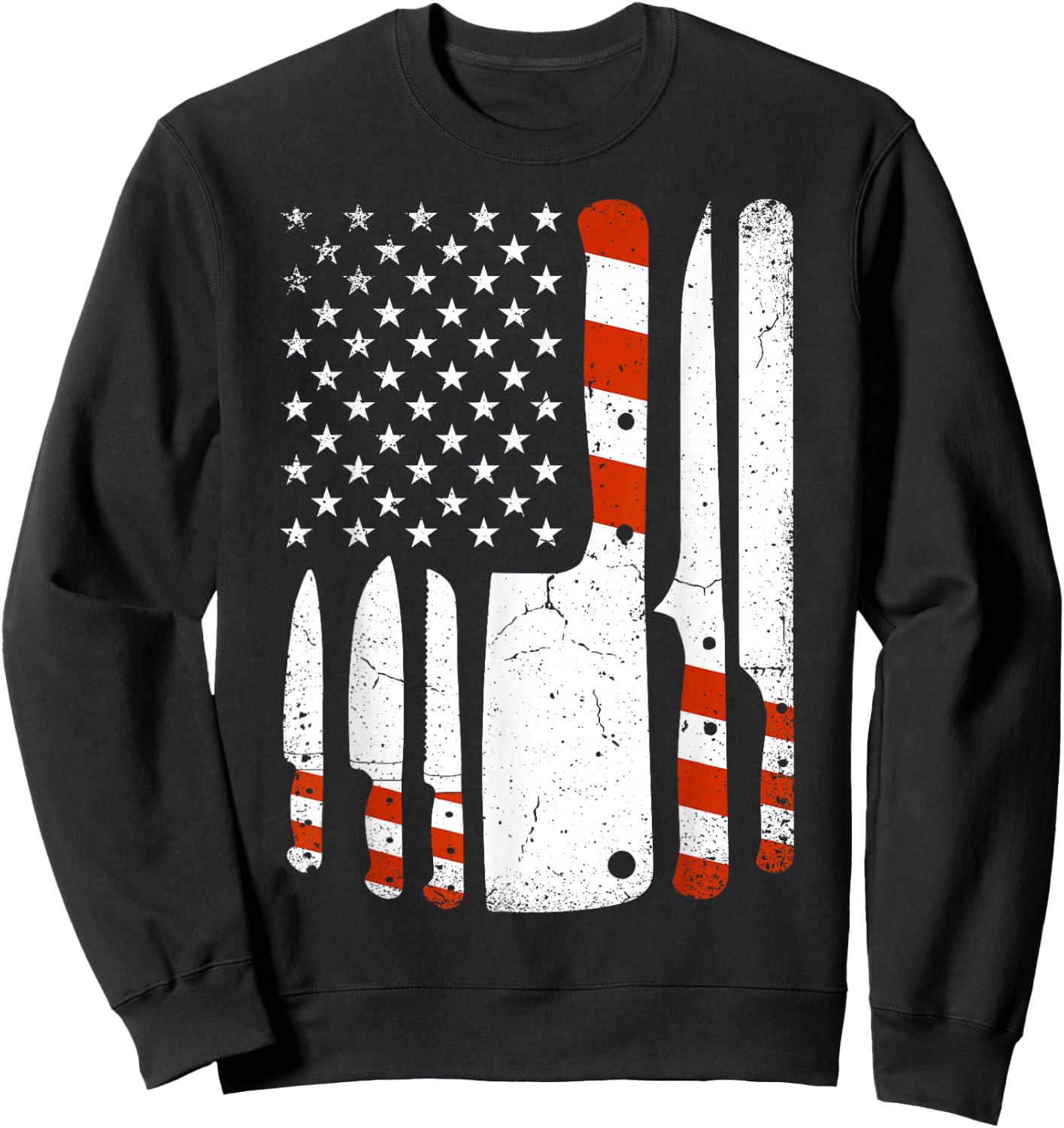 Chef Knives Cooking Utensil Cook American Flag Patriotic Women Men Sweatshirt - Sweatshirt | Black
