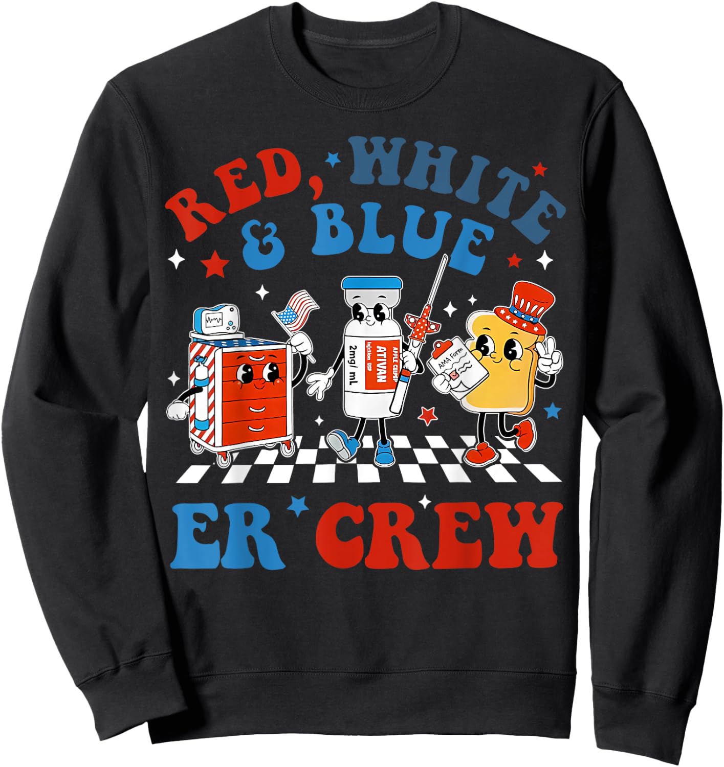 Retro Red White Blue Er Crew Emergency Room 4th Of July Sweatshirt - Sweatshirt | Black