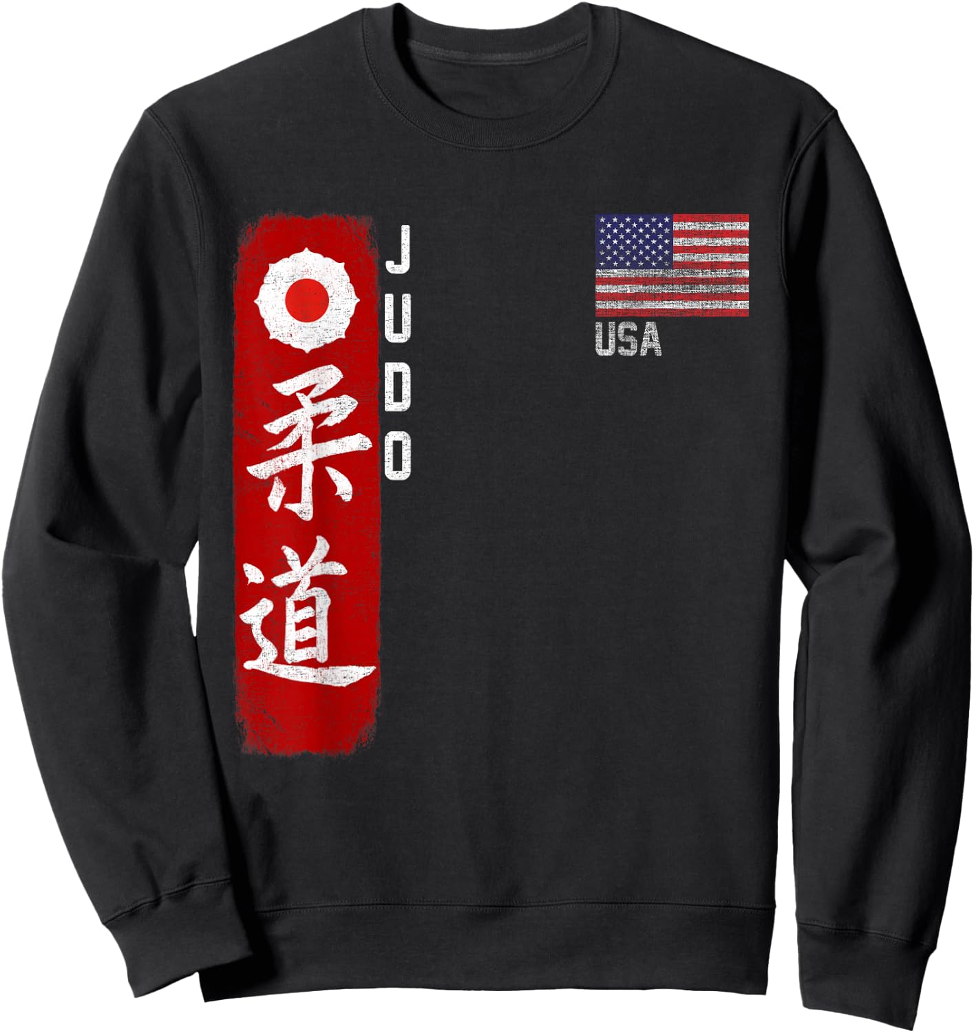 Judo USA American Flag Judoka Dojo Martial Art America Kanji Sweatshirt - Sweatshirt | Black