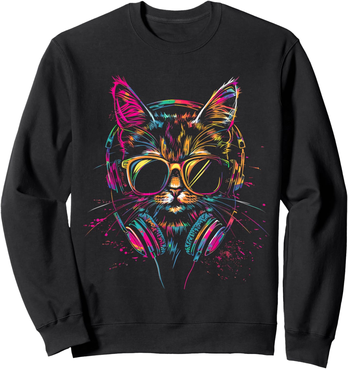 DJ Cat Techno EDM Cat Music DJ Music Headphones Beatmaker Sweatshirt - Sweatshirt | Black