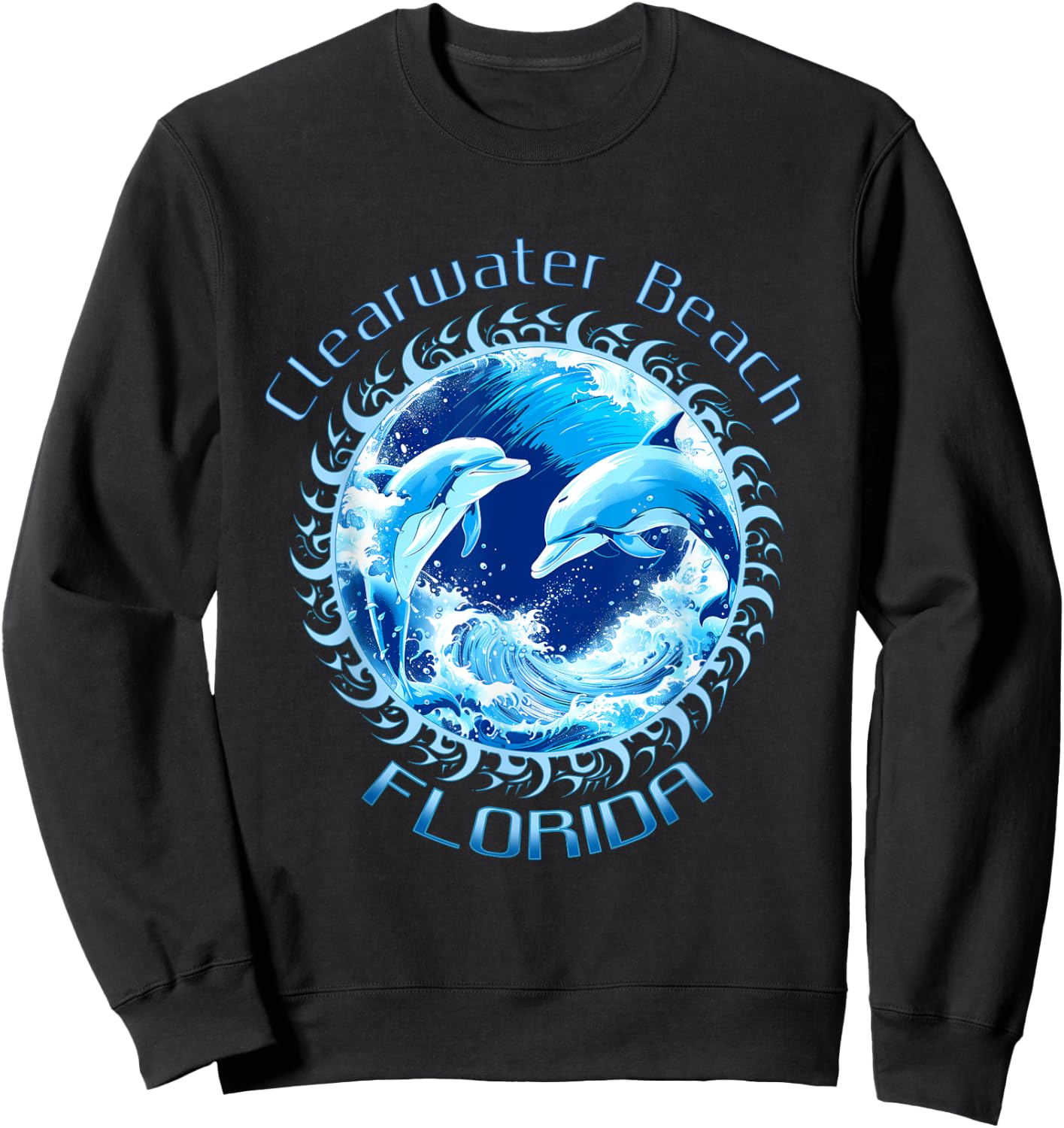 Cute Ocean Dolphin Lovers Clearwater Beach Florida Vacation Men Women Kids Sweatshirt - Sweatshirt | Black