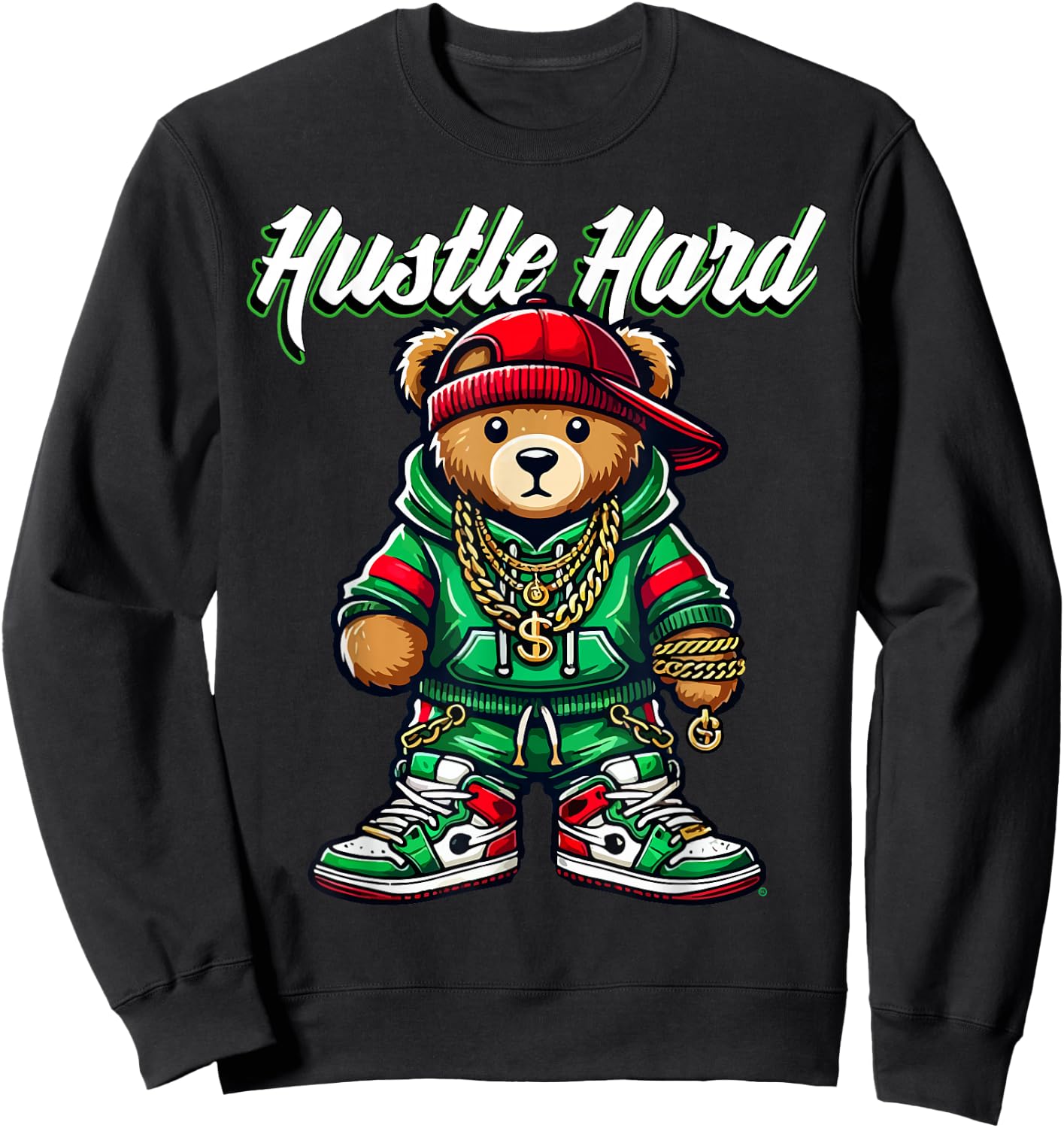 Hustle Hard Urban Teddy Bear - Hip Hop Street Style Gift Sweatshirt - Sweatshirt | Black