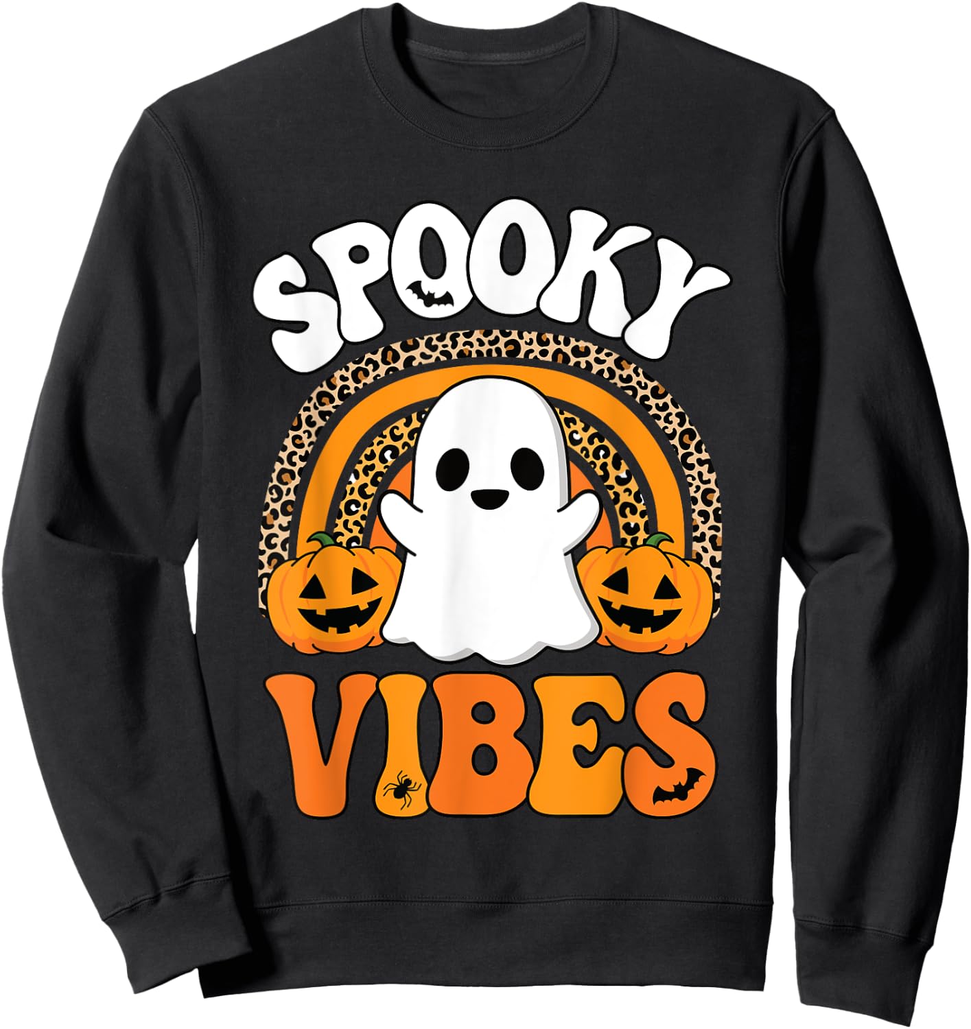 Spooky Vibes Ghost Pumpkin Halloween Rainbow Men Women Kids Sweatshirt - Sweatshirt | Black