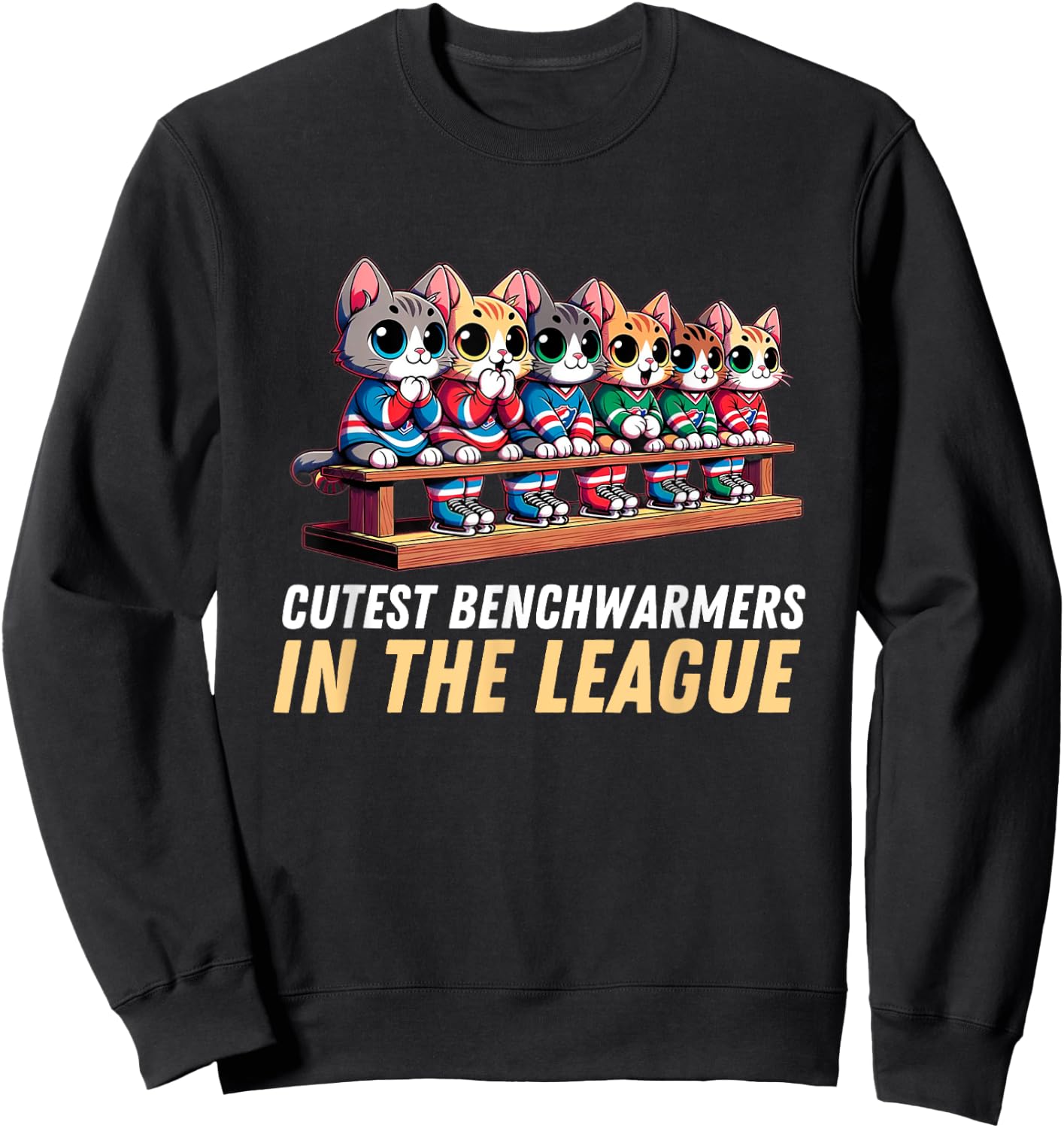 Cutest Benchwarmers in the League: Kitten Lineup Hockey Sweatshirt - Sweatshirt | Black