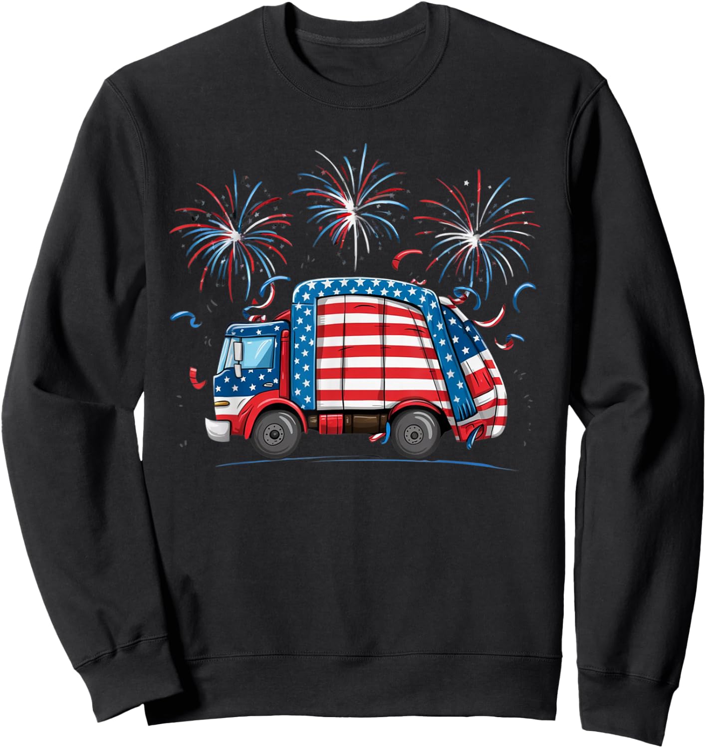Funny Garbage Truck veterans day Usa Flag Boys Girls Kids Sweatshirt - Sweatshirt | Black