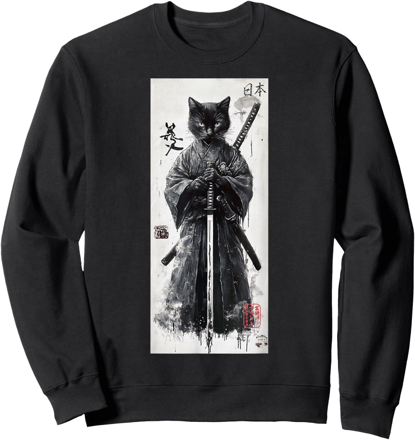 Samurai Cat Aesthetic - Japanese Streetwear Lofi Design Women Girls Kids Sweatshirt - Sweatshirt | Black