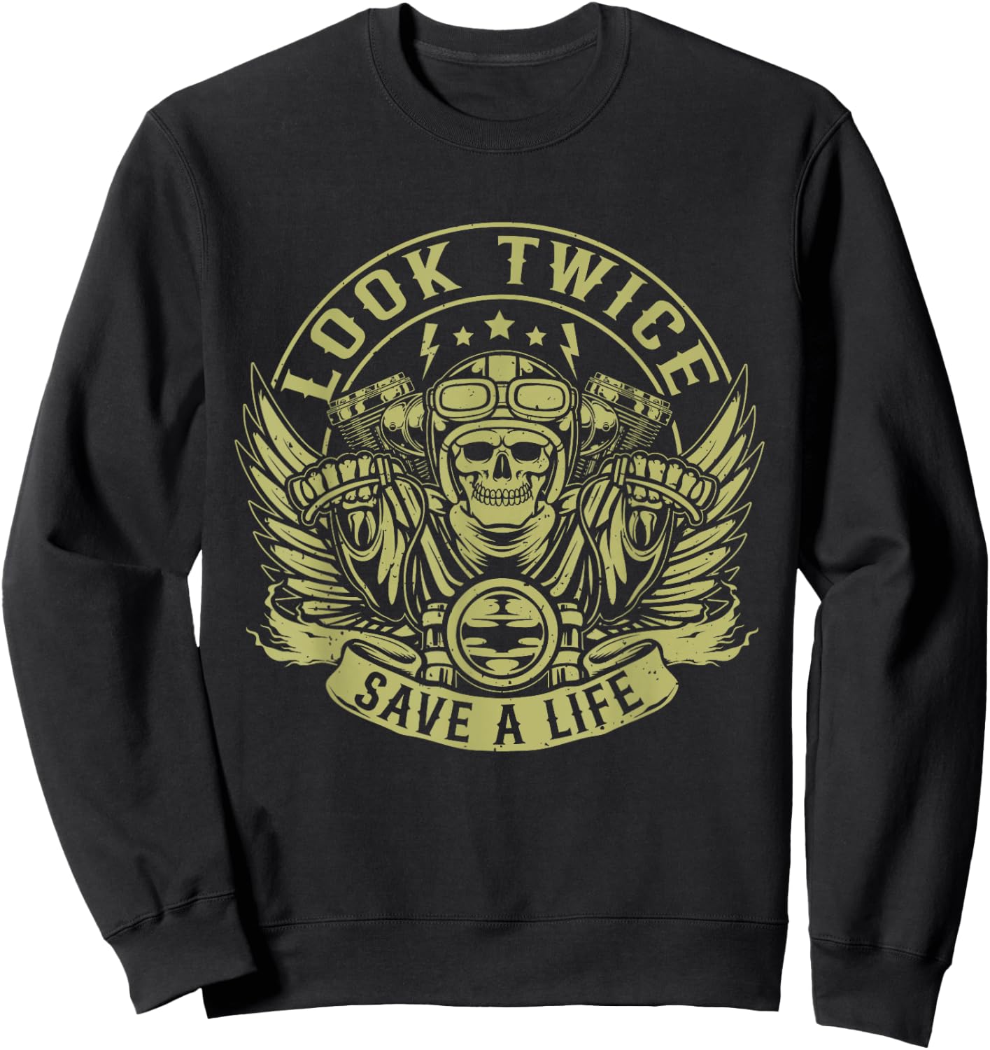 Look Twice Save A Life Funny Motorcycle Biker Riding Sweatshirt - Sweatshirt | Black