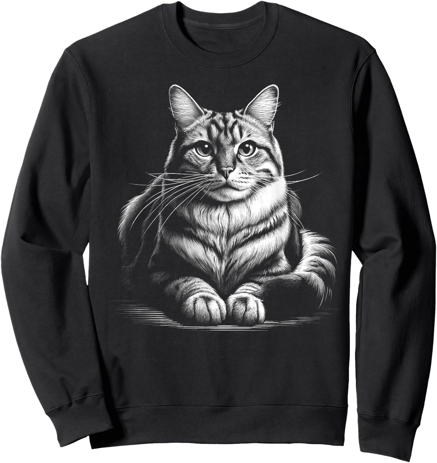Cat in Lying Pose as Elegant Black and White Portrait Men Women Kids Sweatshirt - Sweatshirt | Black
