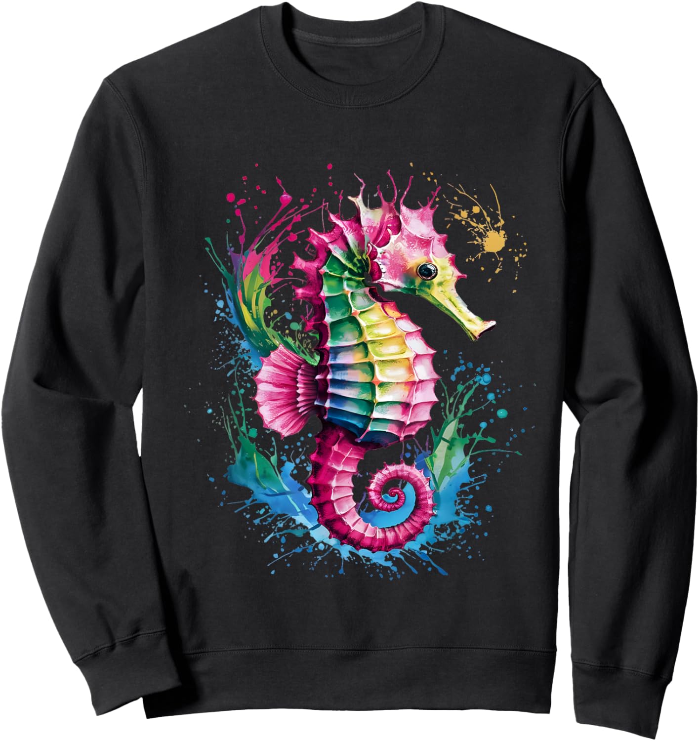Seahorse Men Woman Colorful Watercolor Seahorse Sweatshirt - Sweatshirt | Black