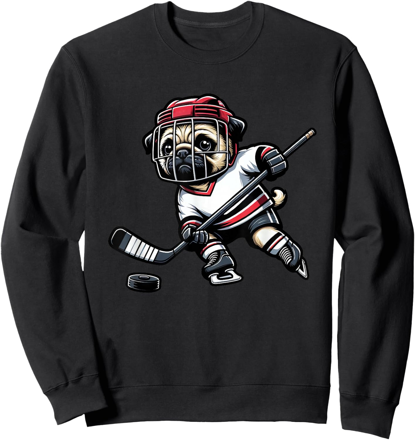 Cute Pug Hockey Player Dog Women Girls Kids Sweatshirt - Sweatshirt | Black