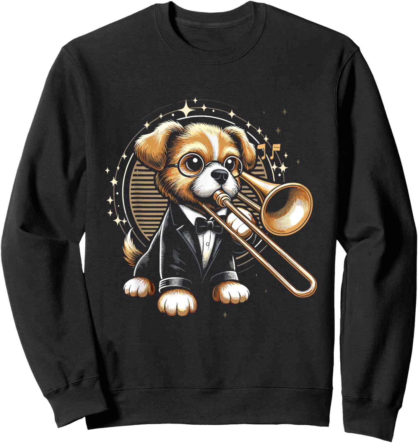 Dog Trombone Player Sweatshirt - Sweatshirt | Black