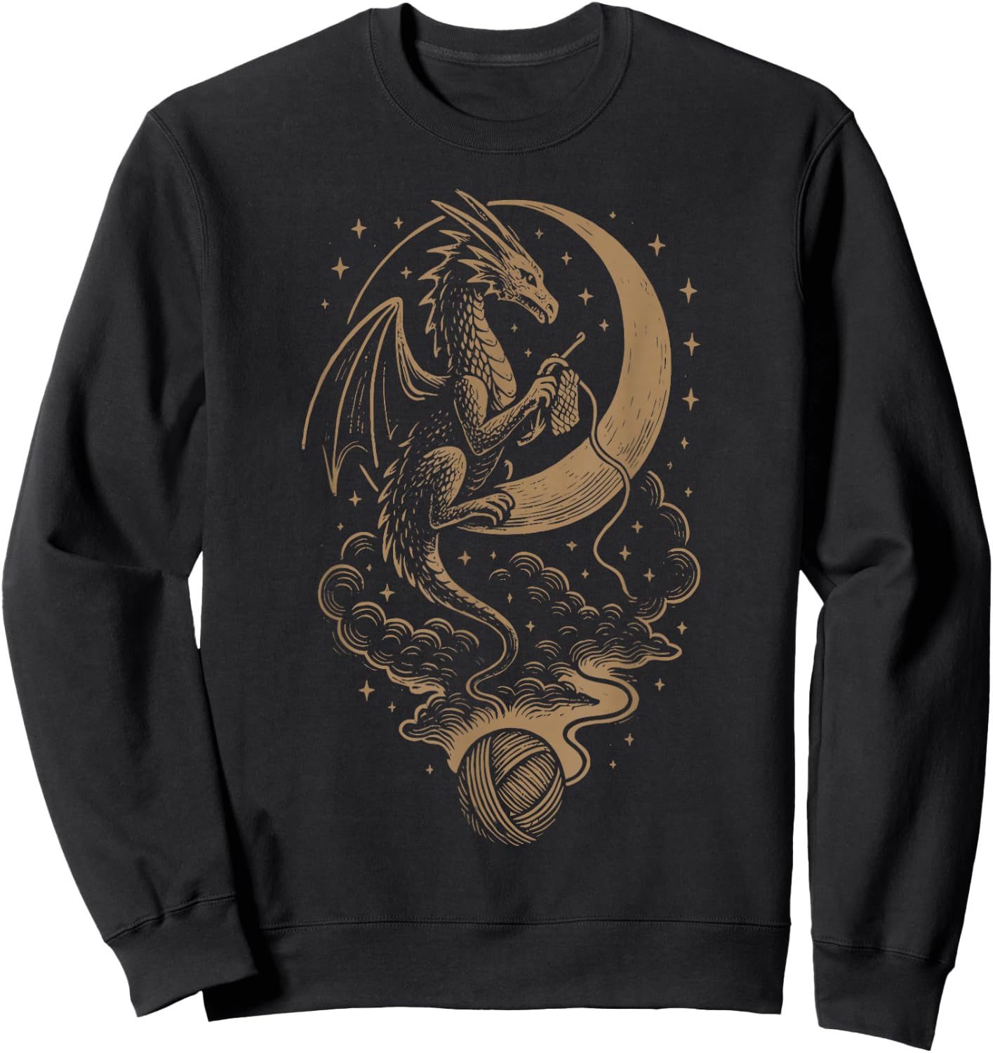 Dragon Moon Crocheting Mystical Astrology Crochet Knitting Sweatshirt - Sweatshirt | Black