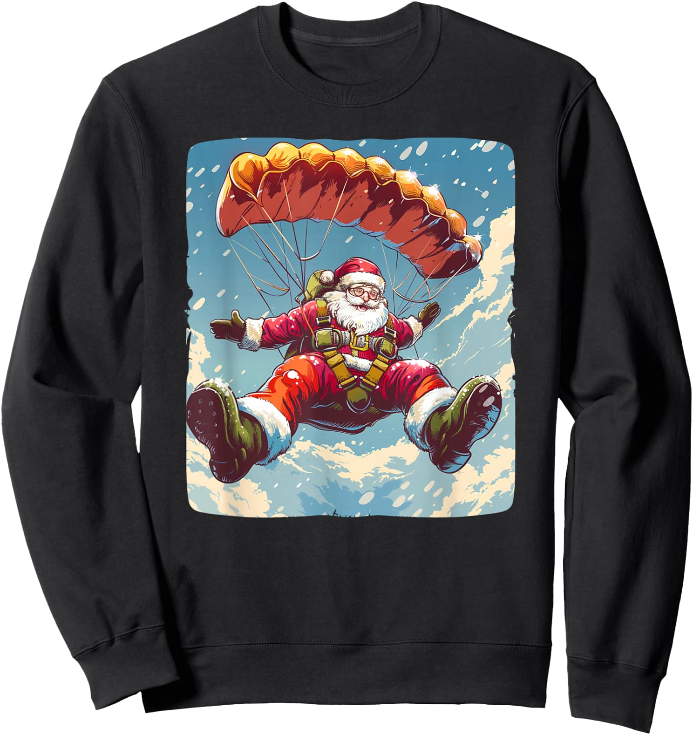 Cool Skydive Christmas with this Parachute Santa Costume Sweatshirt - Sweatshirt | Black