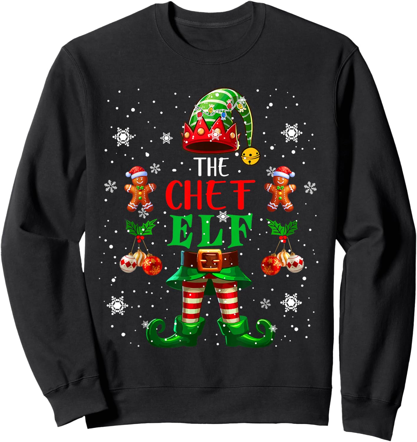 The Chef Elf Christmas Lights Costume Job Team Lover Sweatshirt - Sweatshirt | Black