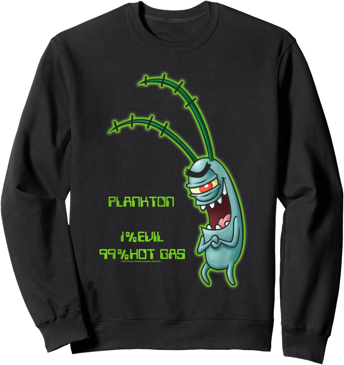 Spongebob Squarepants Plankton Evil Hot Gas Funny Cartoon Sweatshirt - Sweatshirt | Black