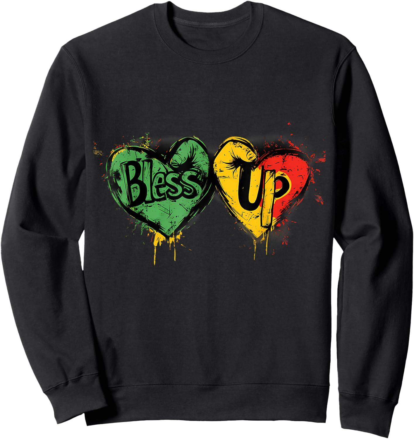 Rasta Reggae Music Jah Bless Up Rastafari Hand Heart Sweatshirt - Sweatshirt | Black