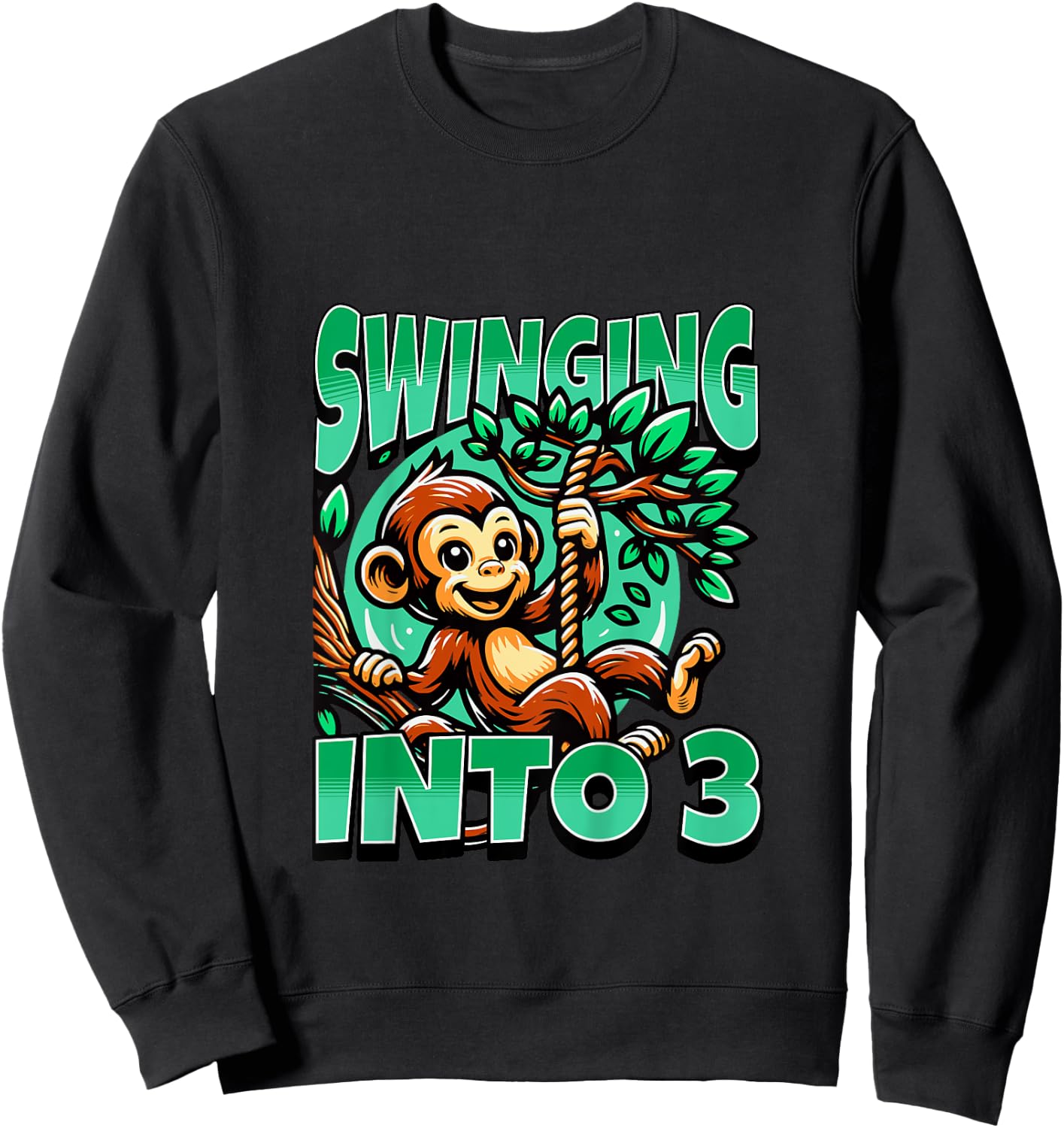Monkey Swinging Into 3 Year Old 3rd Birthday Boy Girl Sweatshirt - Sweatshirt | Black