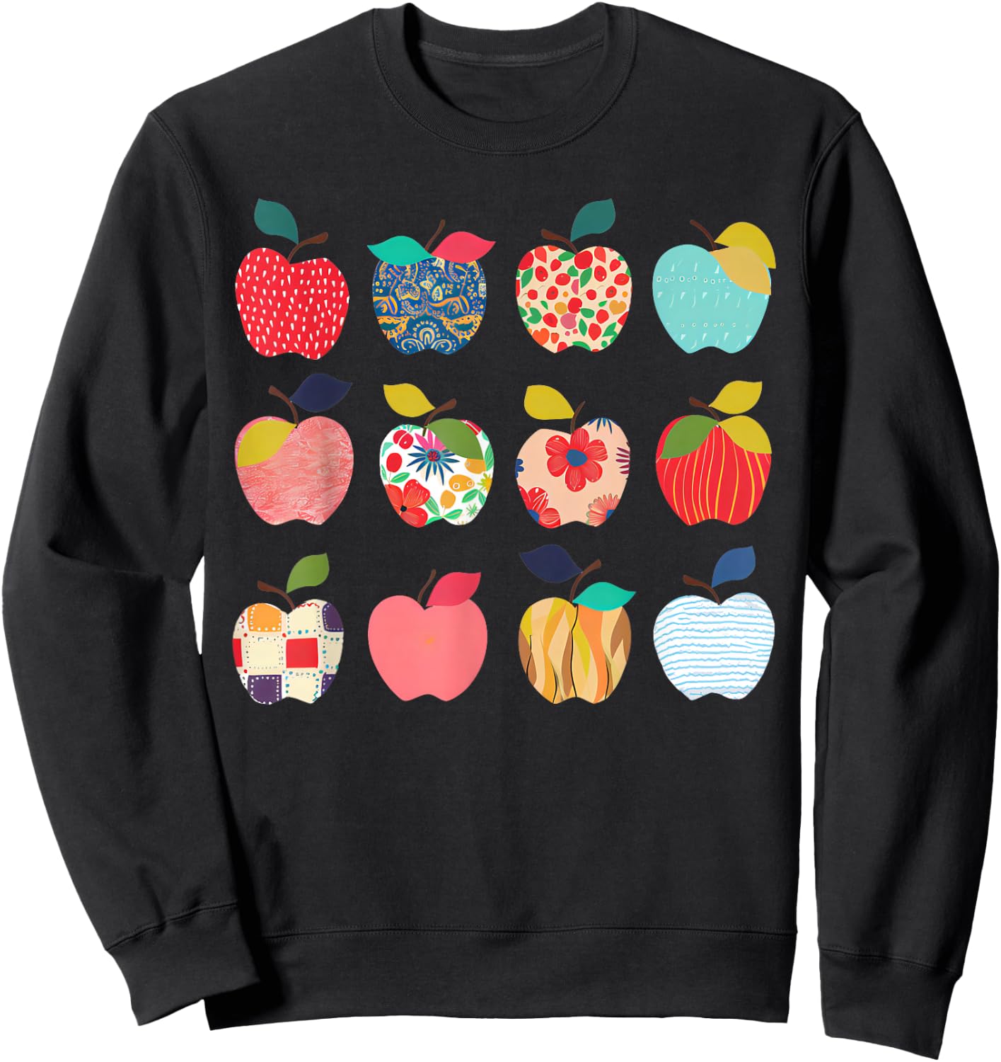 Funny Art Apples Back to School for Teacher Student Sweatshirt - Sweatshirt | Black