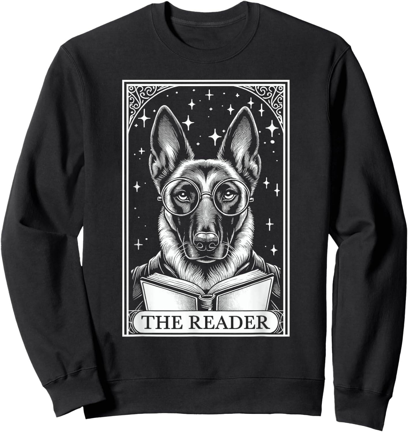 Tarot Card Vintage Belgian Malinois Book Lover The Reader Sweatshirt - Sweatshirt | Black
