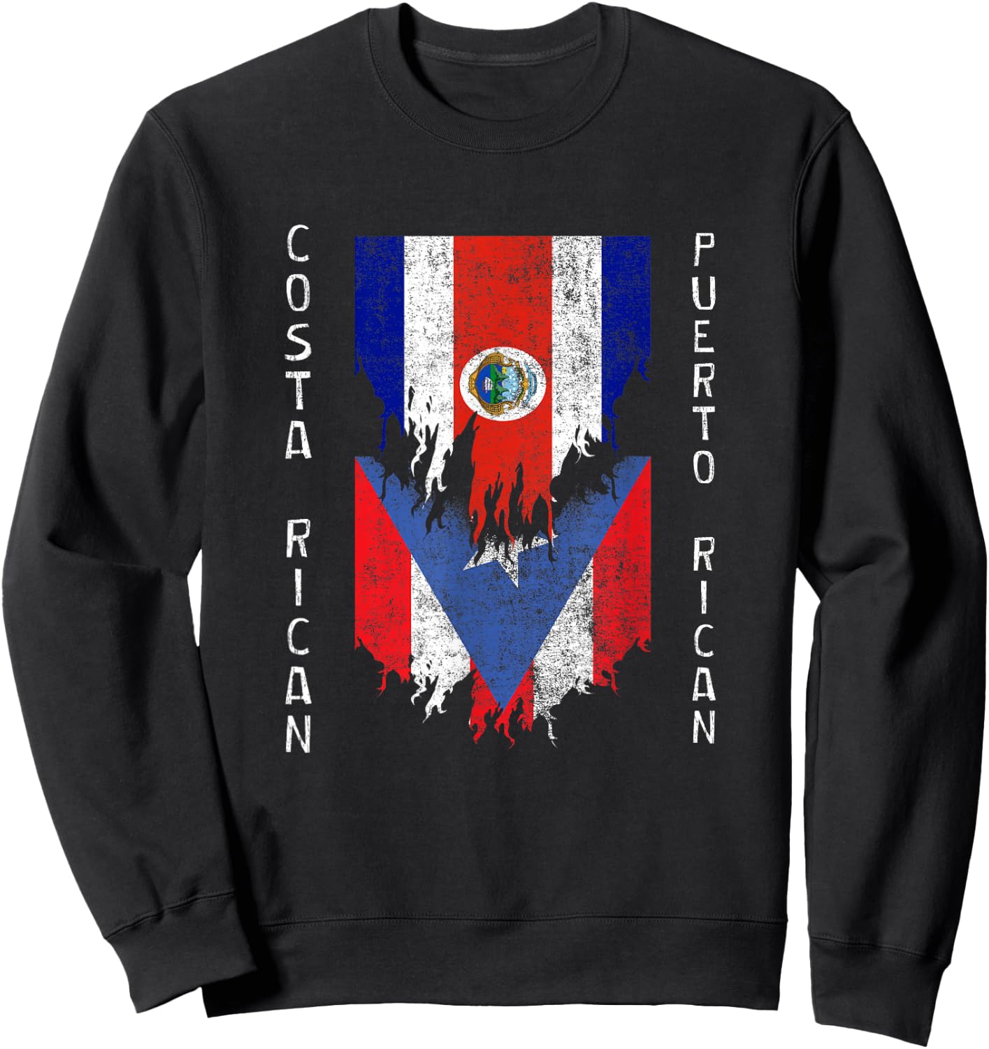 Costa Rican Puerto Rican Flags Ripped Costa Rica Puerto Rico Sweatshirt - Sweatshirt | Black