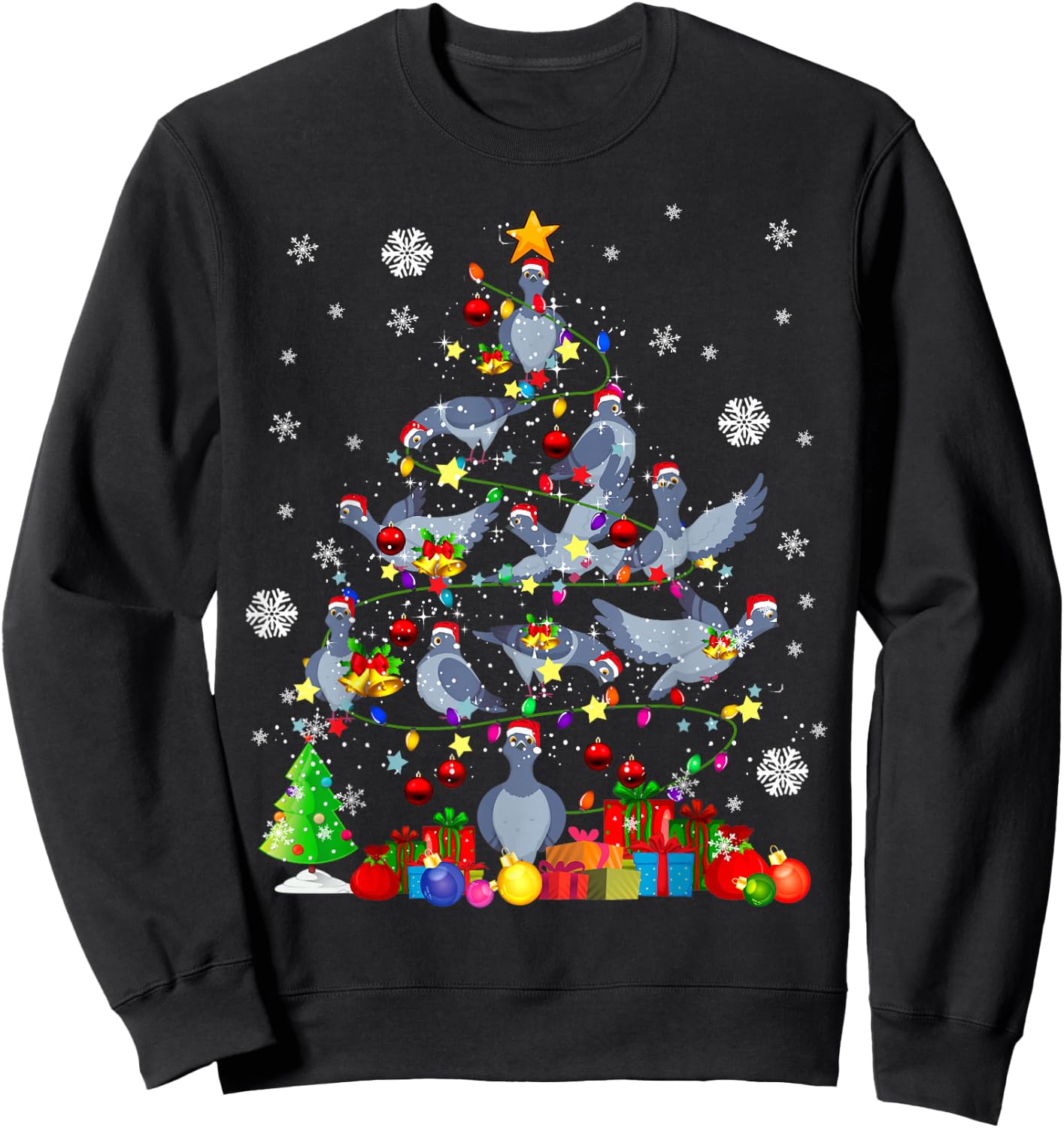 Christmas Tree Light Santa Pigeon Bird Lover Sweatshirt - Sweatshirt | Black