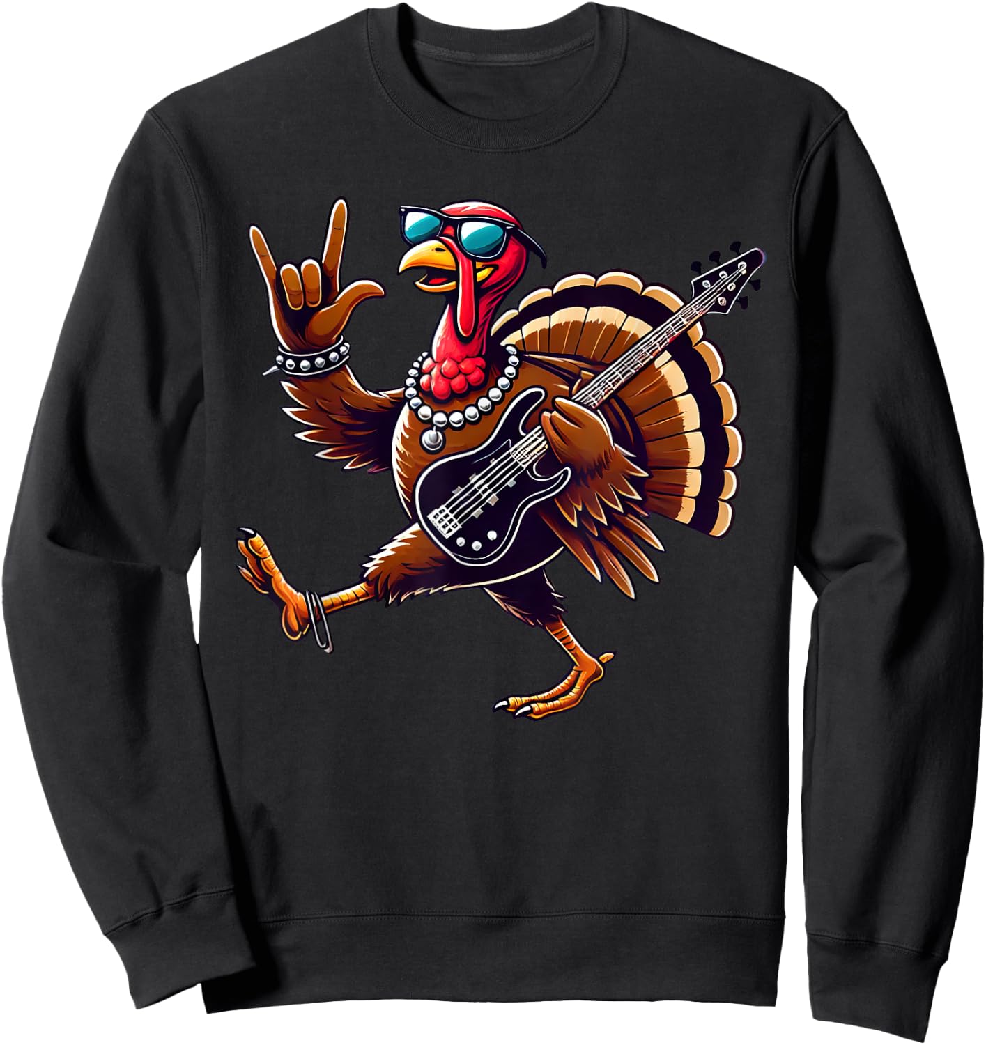 Rock n Roll Turkey Costume Funny Thanksgiving Sweatshirt - Sweatshirt | Black