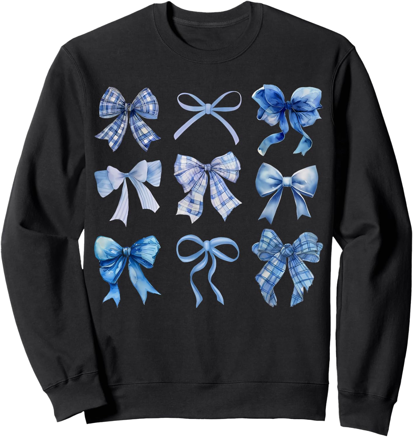 Blue Bow and Ribbon Cute Graphic Sweatshirt - Sweatshirt | Black