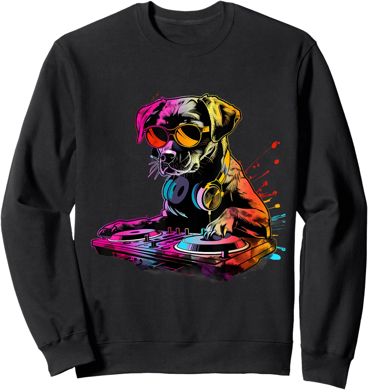 Dog Music DJ Turntable DJ Dog Artwork EDM Beatmaker Techno Sweatshirt - Sweatshirt | Black