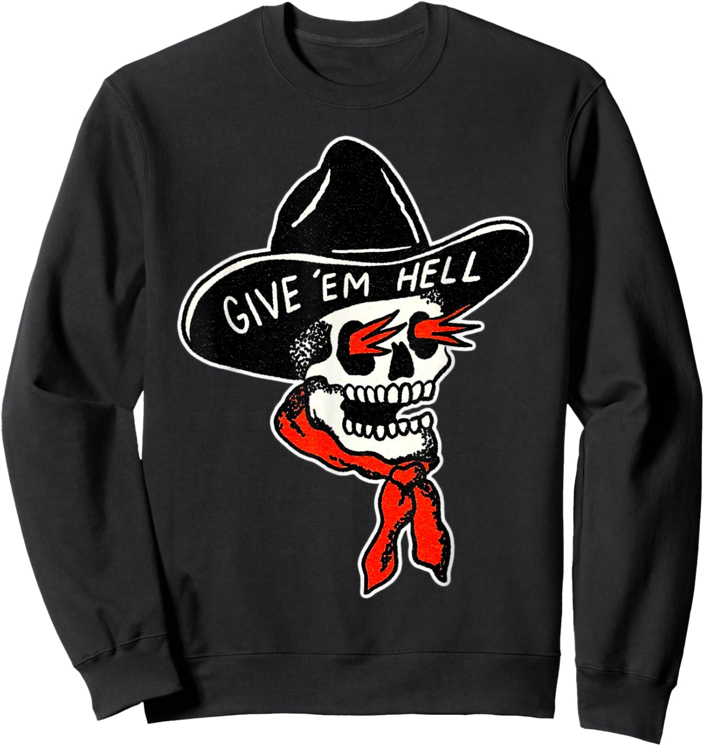 Cowboy Reaper Skull x Give em' Hell Traditional Tattoo Flash Sweatshirt - Sweatshirt | Black