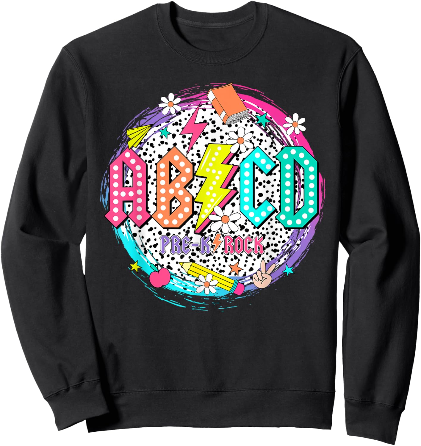Cute Funny for Prek Teacher ABCD Rock Pre-K Rocks Sweatshirt - Sweatshirt | Black