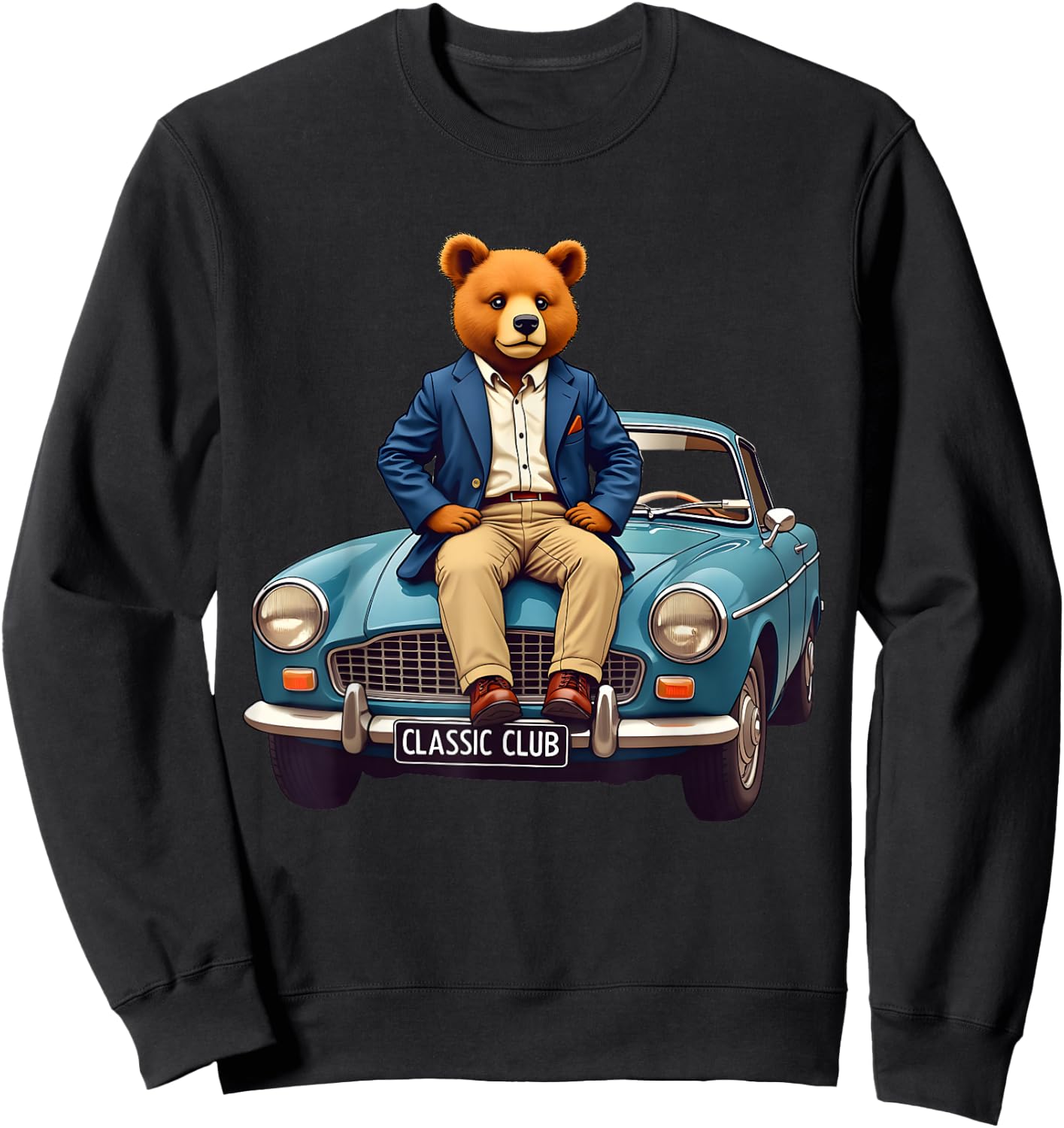 Enjoy Cool Teddy Bear With Classic Car Graphic Designs Fun Sweatshirt - Sweatshirt | Black