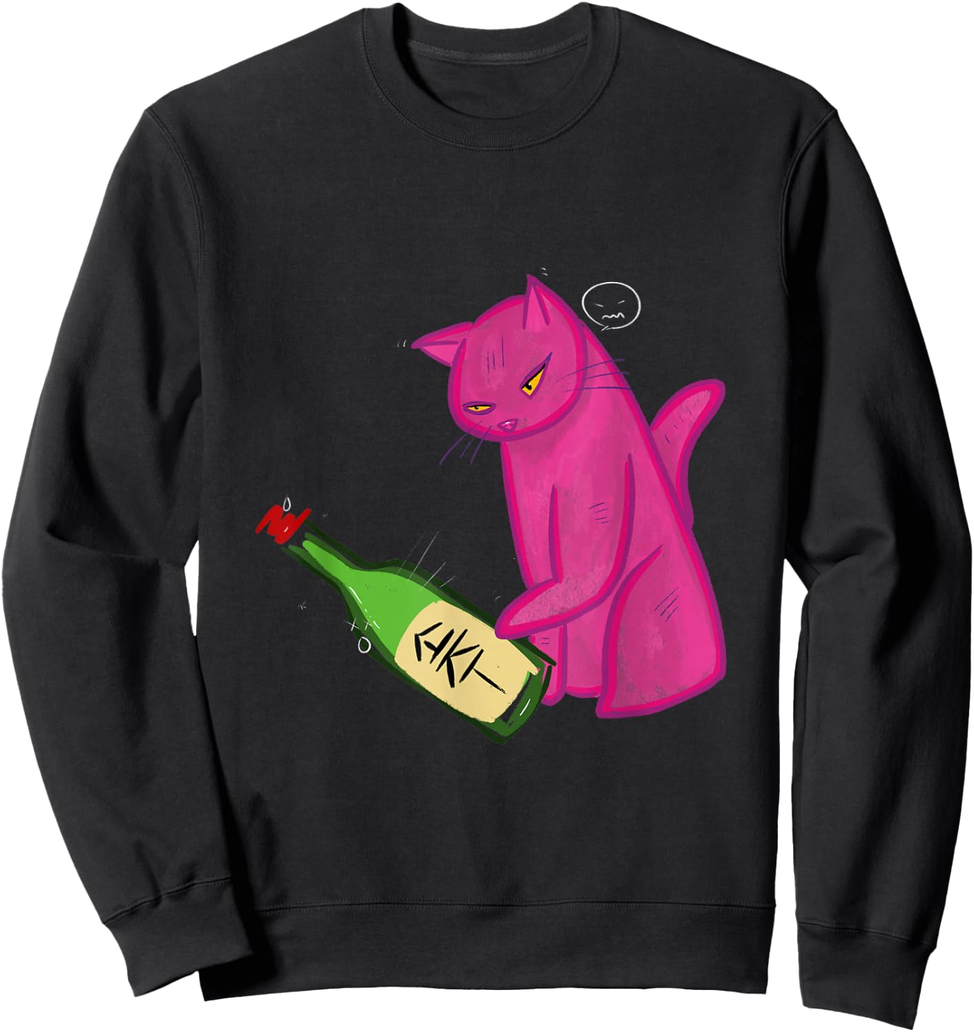 Pink Cat Tipping Soju Bottle Sweatshirt - Sweatshirt | Black