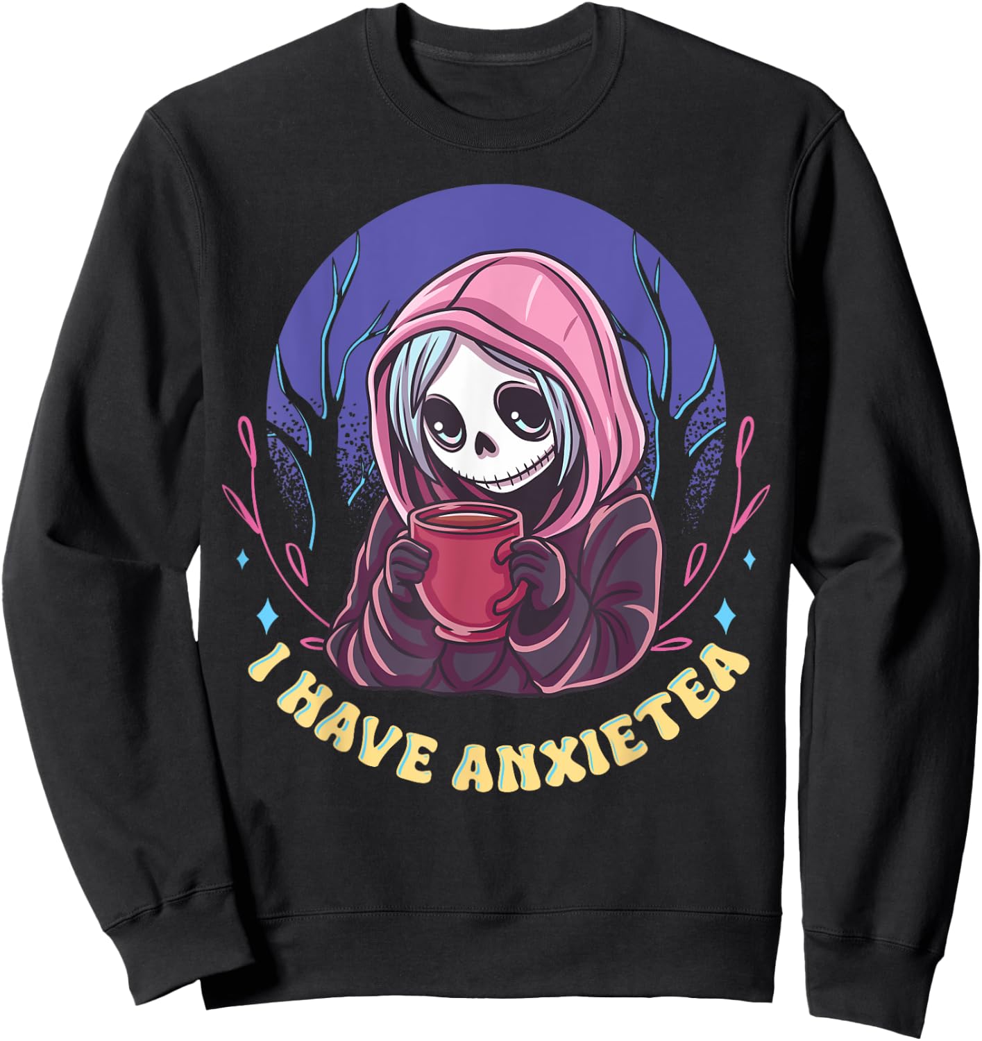 I Have Anxiety Anxietea Kawaii Pastel Goth Grim Reaper Tea Sweatshirt - Sweatshirt | Black