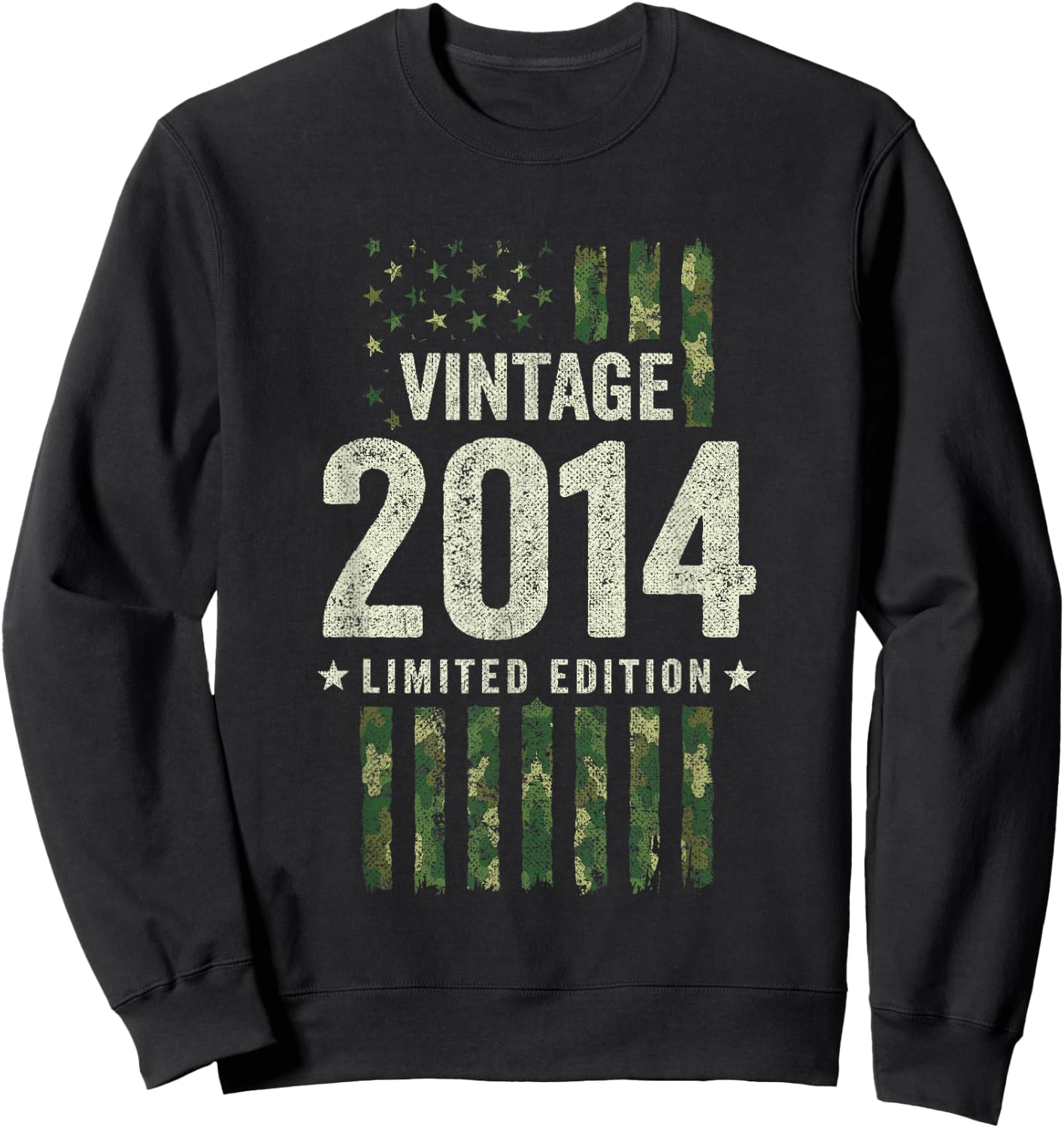Vintage 2014 - Military Camo American Flag - Birthday 2014 Sweatshirt - Sweatshirt | Black