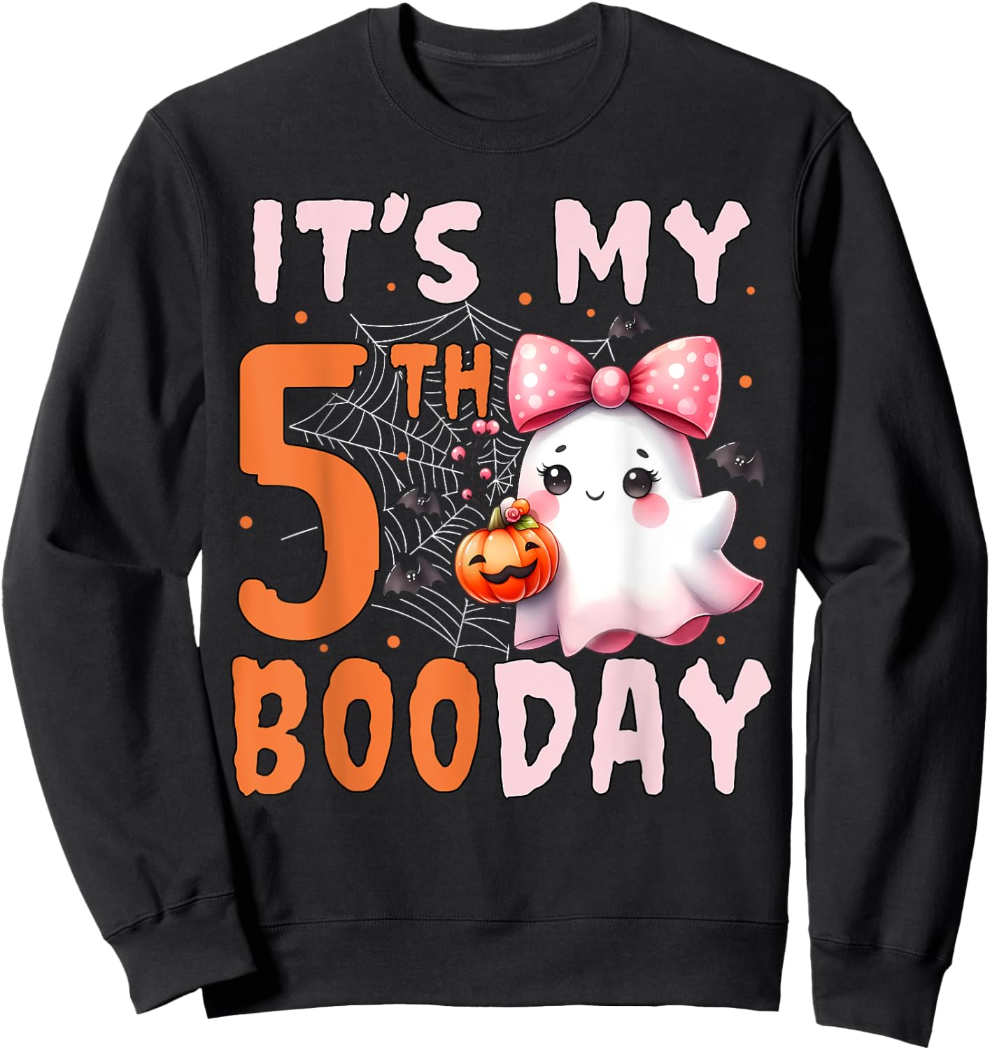 Its My Boo Day Cute Halloween 5th Birthday Ghost Bow Girl Sweatshirt - Sweatshirt | Black