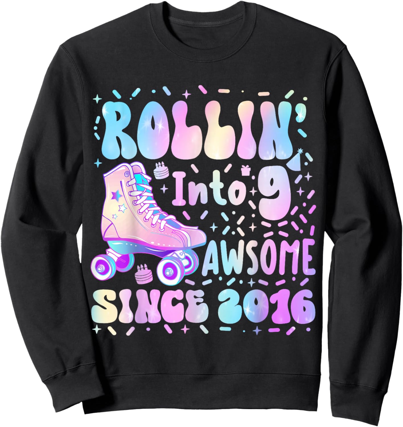 Roller Skating 9th Birthday Rolling Into 9 Since 2016 Girls Sweatshirt - Sweatshirt | Black