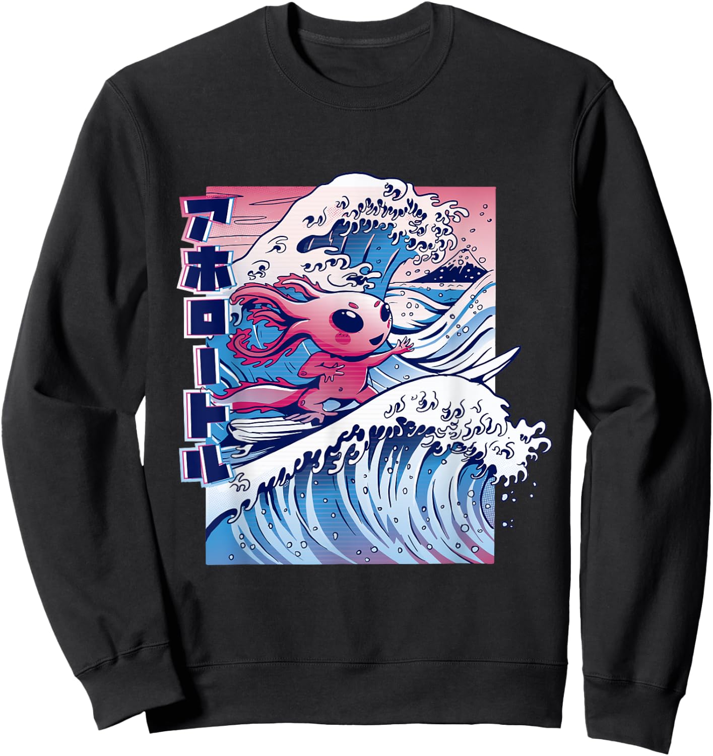 Axolotl Kanagawa Great Wave Japan Sweatshirt - Sweatshirt | Black