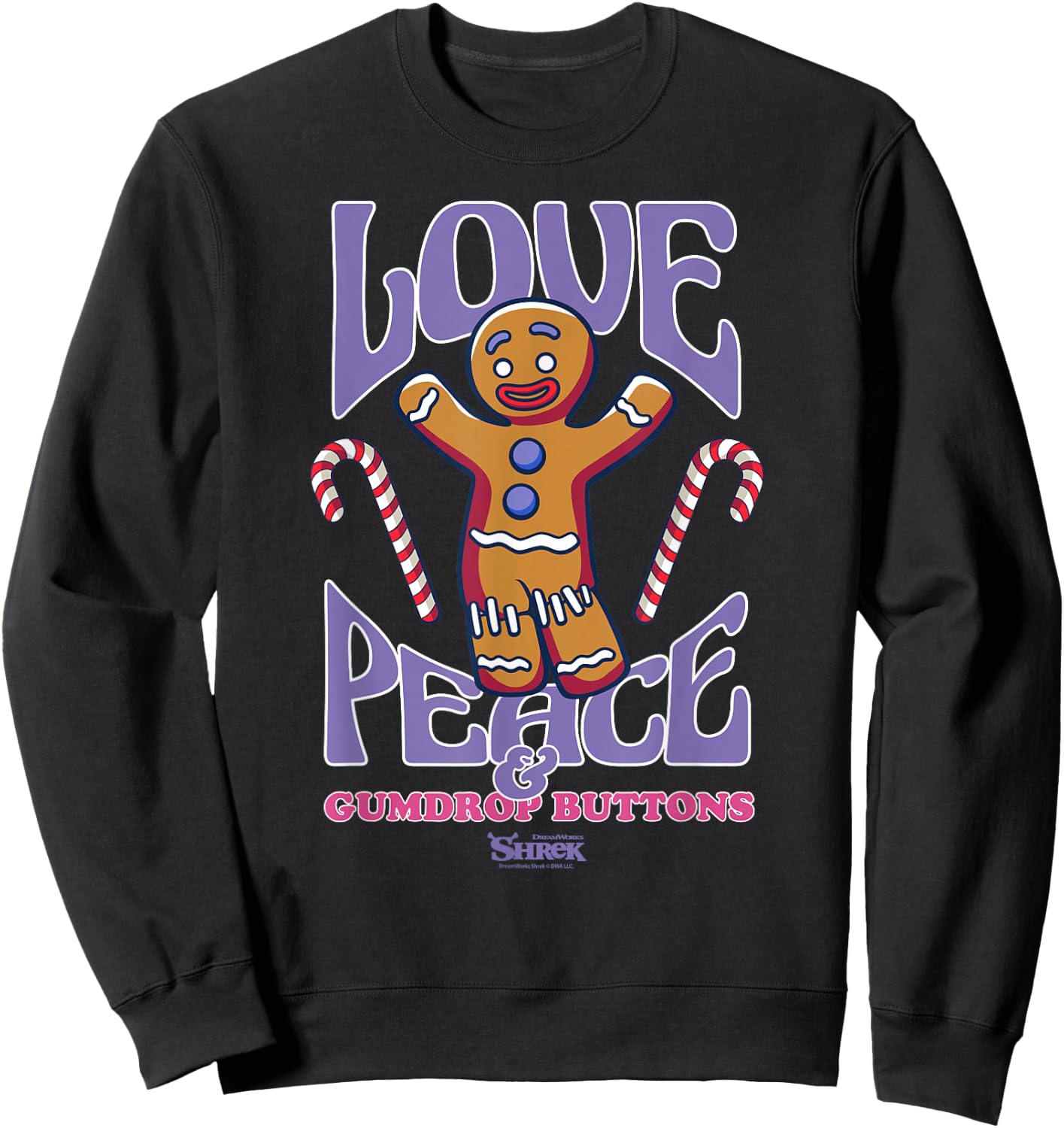 Shrek Gingy Love Peace & Gumdrop Buttons Sweatshirt - Sweatshirt | Black