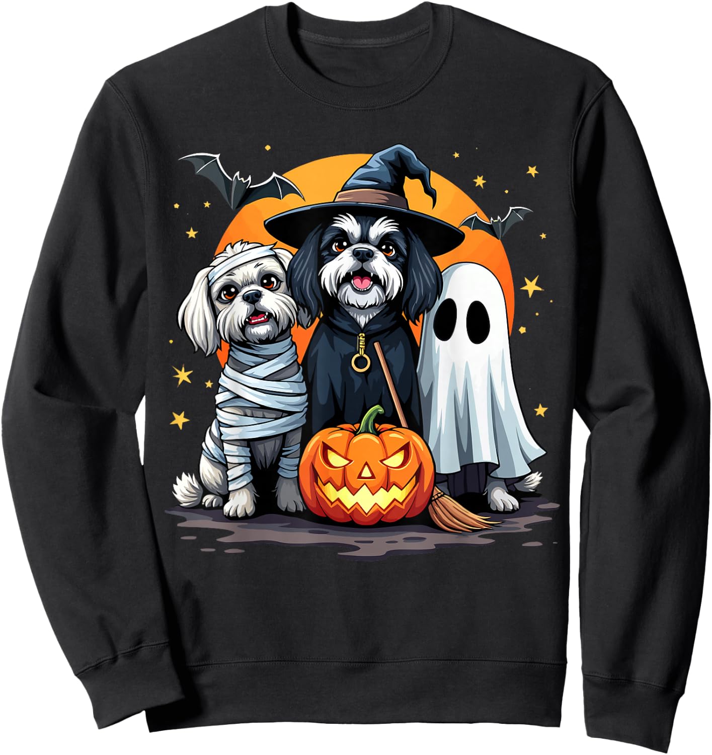 Shih Tzu Halloween Costume Mummy Witch Ghost Dog Lover Men Women Kids Sweatshirt - Sweatshirt | Black