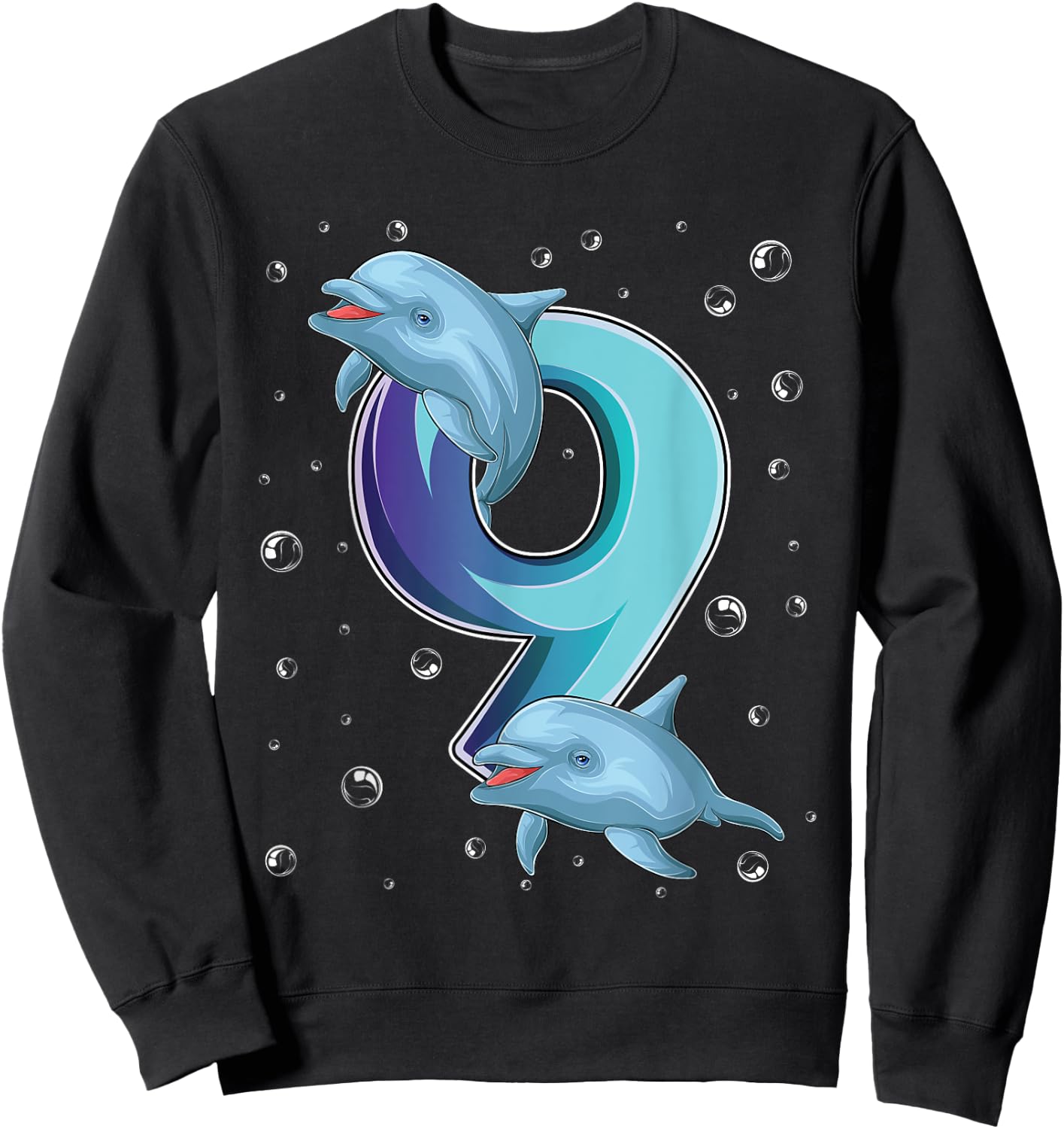 9 Year Old Dolphin 9th Birthday Girl Party Dolphin Lover Sweatshirt - Sweatshirt | Black