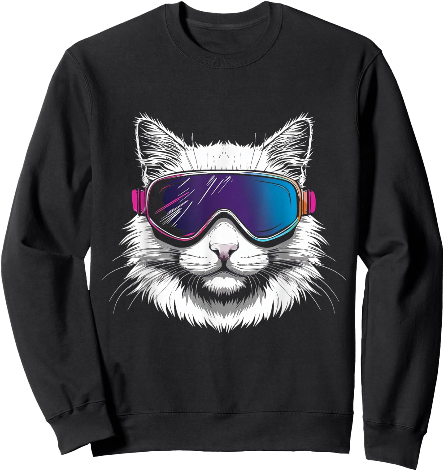 Ski Snowboard Cat Goggles Winter Sports Snowboarder Skiing Sweatshirt - Sweatshirt | Black