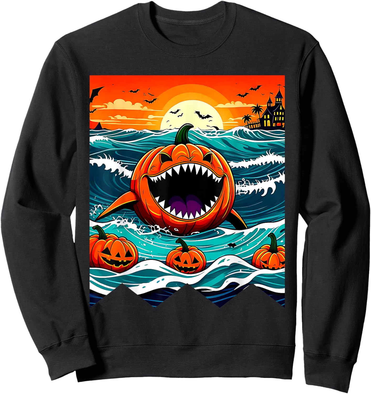 Halloween Pumpkin Shark Funny Summerween Spooky Summer Kids Sweatshirt - Sweatshirt | Black