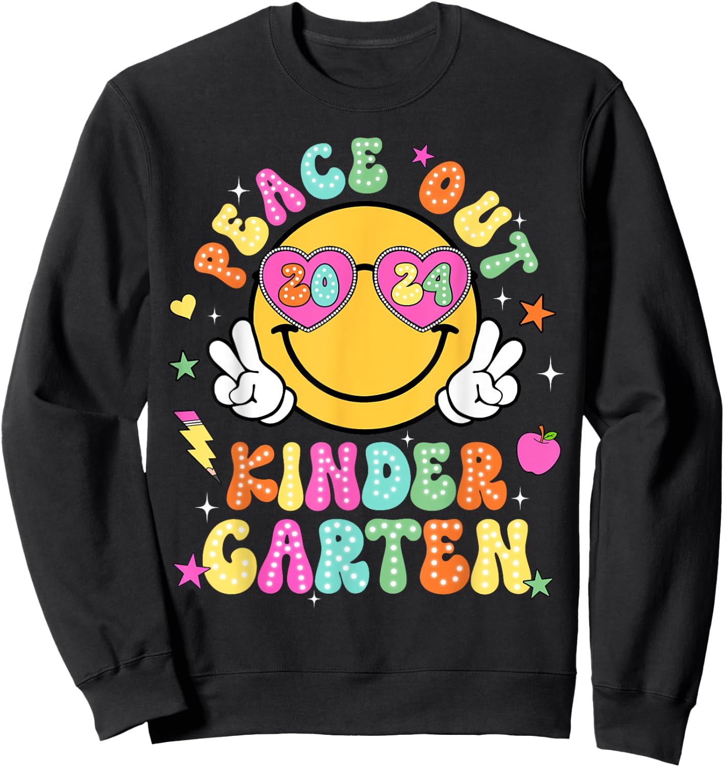 Peace Out Kindergarten Cute Groovy Last Day of Kindergarten Sweatshirt - Sweatshirt | Black