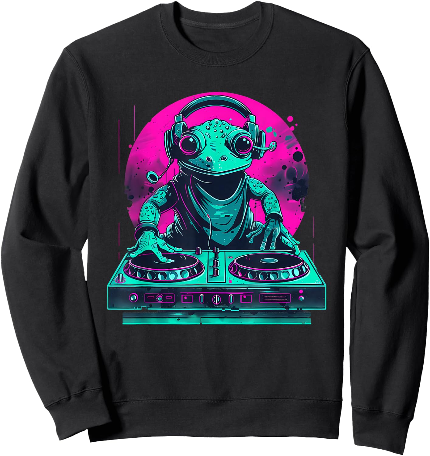 DJ Frog EDM DJ Toad Colourful Turntable DJ Frog Dance Music Sweatshirt - Sweatshirt | Black