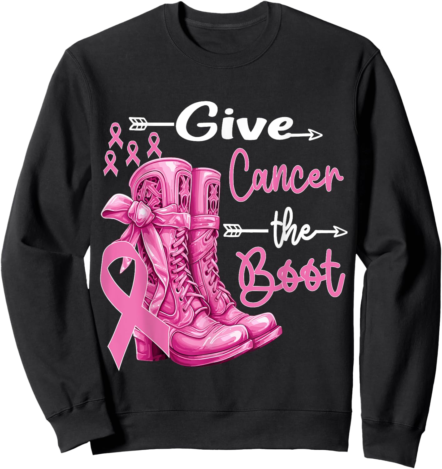 Give Cancer The Boot Cowgirl Breast Cancer Women Pink Ribbon Sweatshirt - Sweatshirt | Black